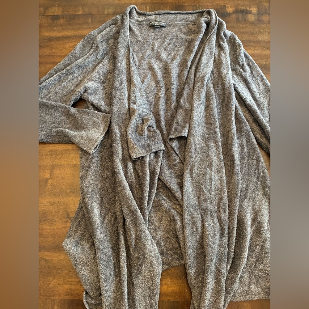 Barefoot Dreams Cardigan Sweater Large XL Gray Bamboo Chic Lite Fuzzy Soft